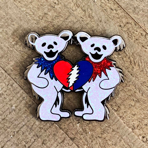 They Love Each Other Bears Pin - White Glitter