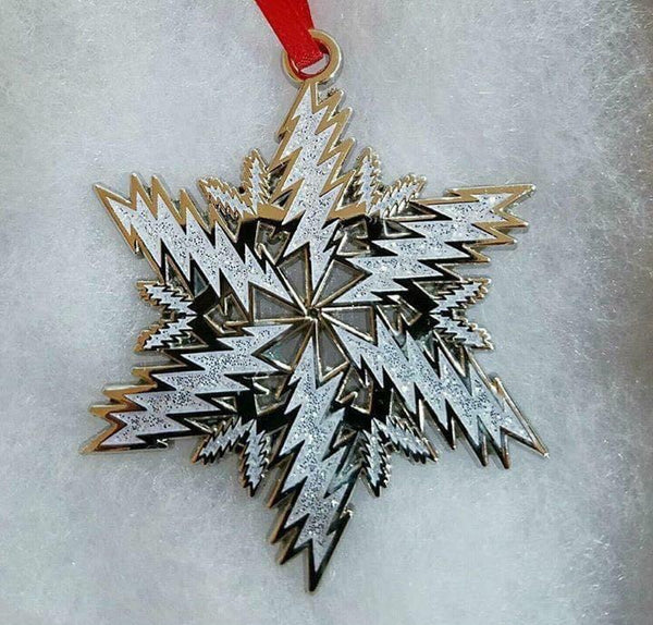 GD Bolt Snowflake Ornament - White Glitter