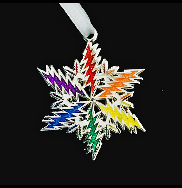 GD Bolt Snowflake Ornament - Rainbow Glittet